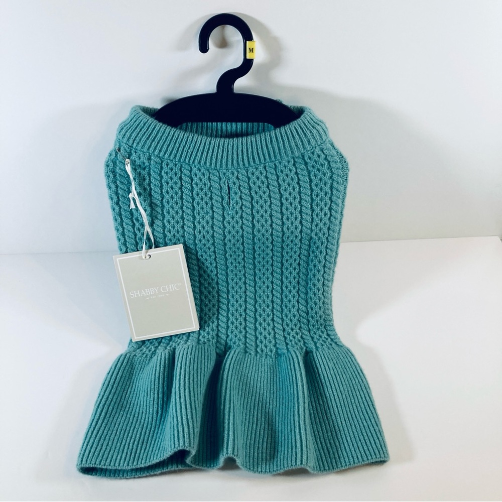 Shabby Chic Knit Dog Sweater Size M (see size chart photo) Teal Green NWT